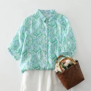 Sky Blue Pure Cotton Floral Shirt – Women’s Casual Wear