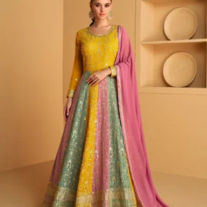 Beautiful Yellow Color Readymade Indian Partywear Anarkali Dres