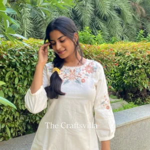 Off-White Cotton Embroidered Top